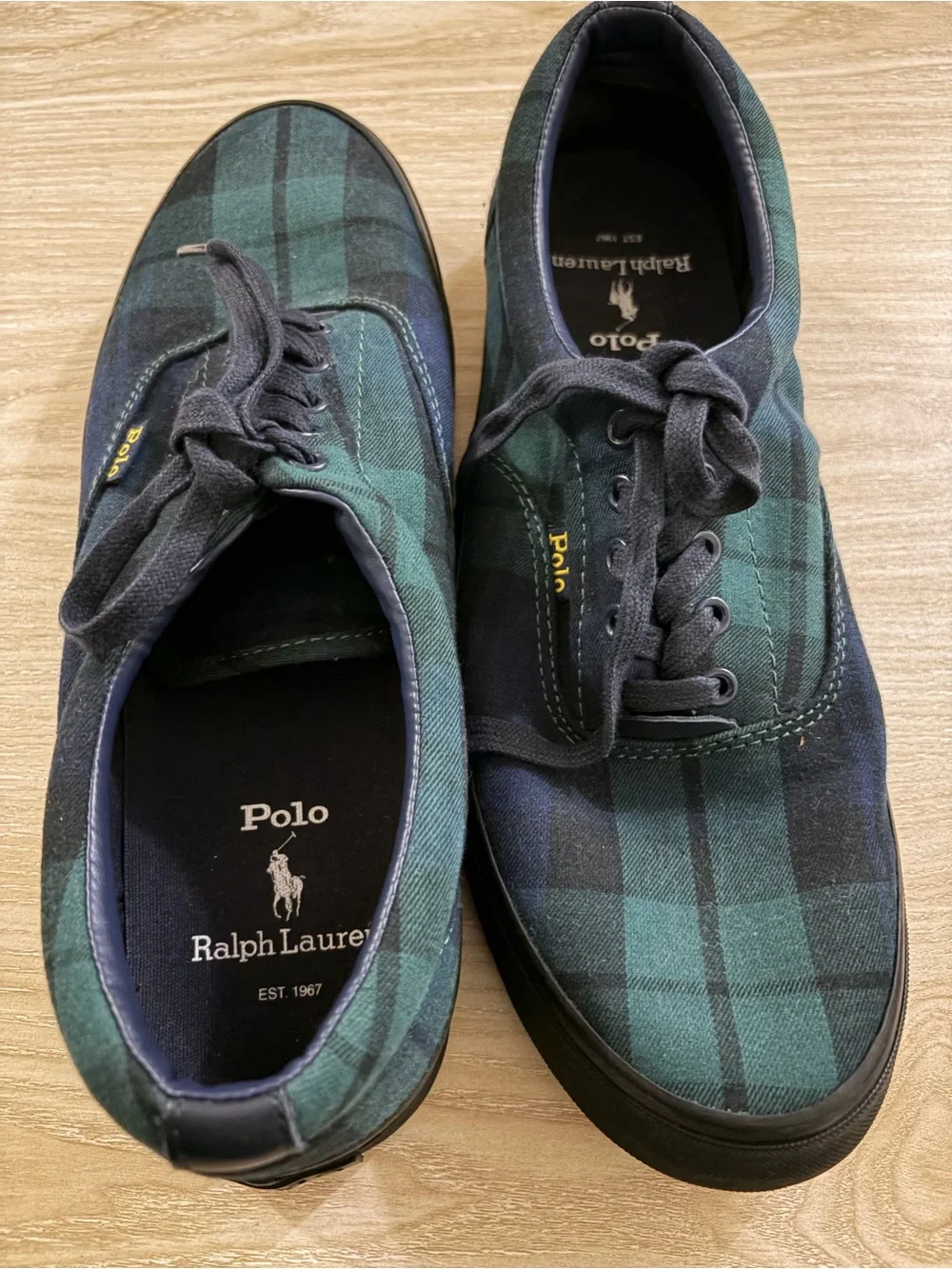 Polo by Ralph Lauren Green & Navy Plaid Canvas Low-Top Sneakers